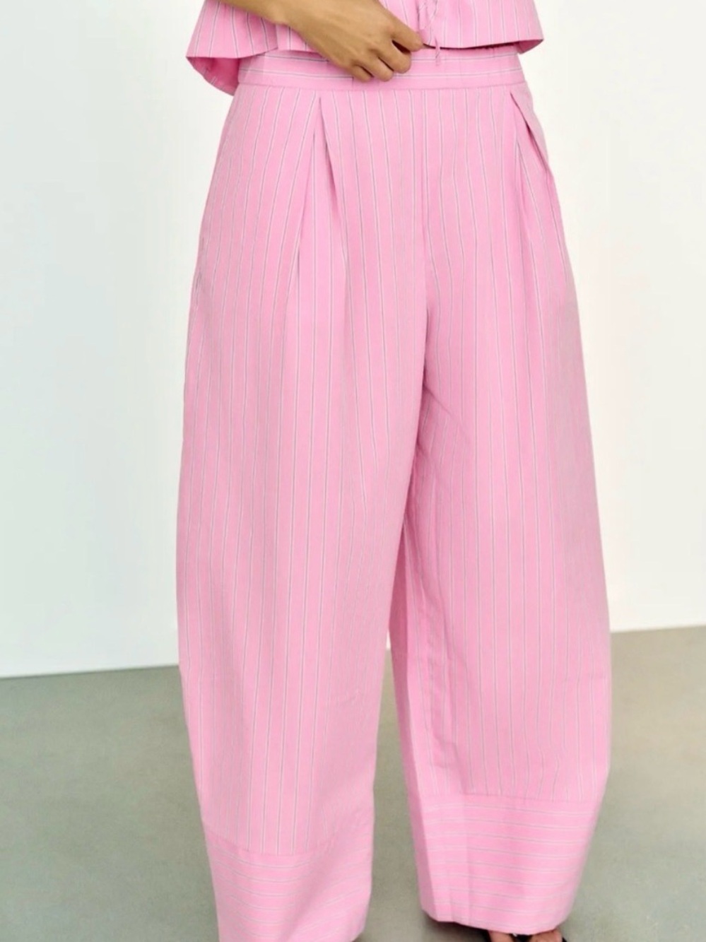 Set Striped poplin Pink Wide-Leg High-Rise Pants - Women's Lounge Trousers - Picture 5 of 13